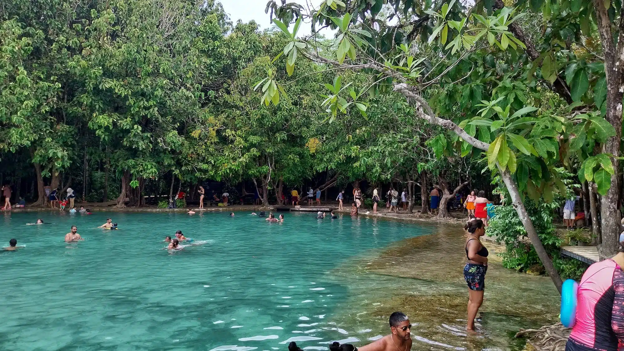 Group, blue pool.