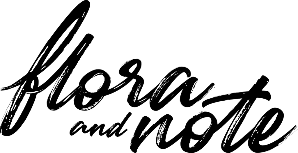 A black and white logo for flora and note.